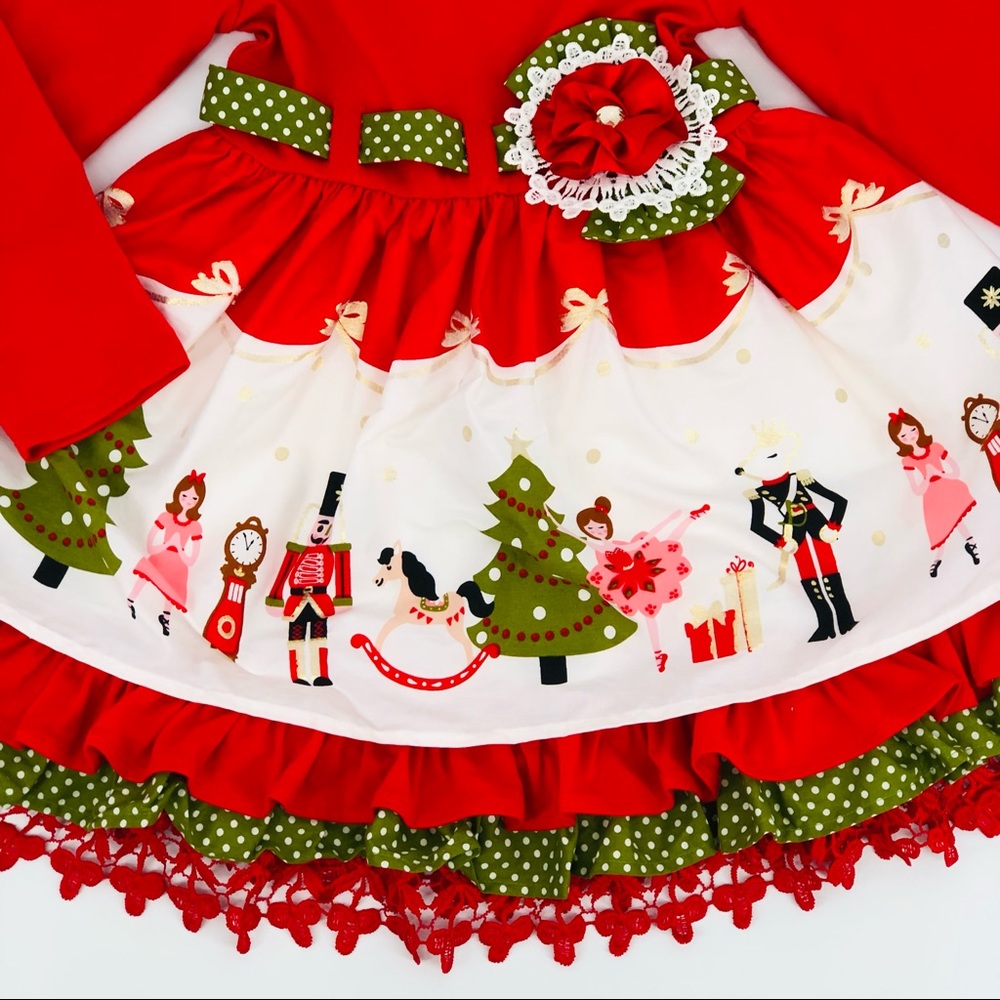 NWT Counting Daisies Nutcracker Print Holiday Christmas Ruffle Skirt Dress NEW - Picture 10 of 12
